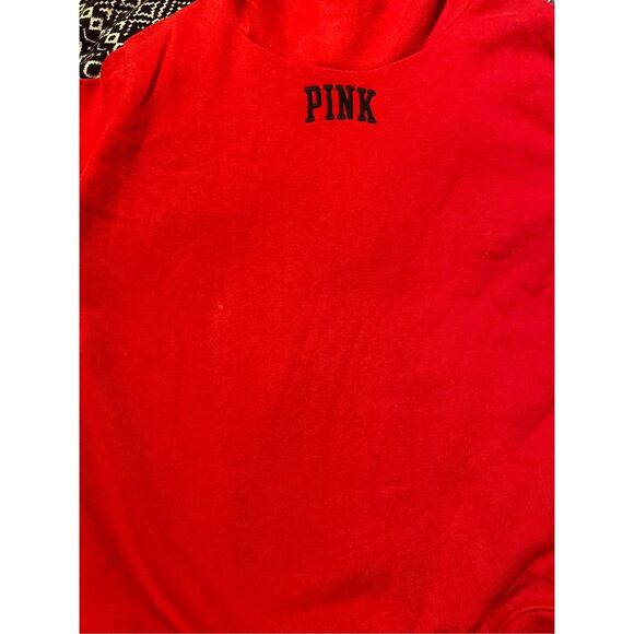 PINK Victoria Secret Red High Mock turtleneck Sherpa Lined Pullover Sweater Smal - Picture 10 of 10